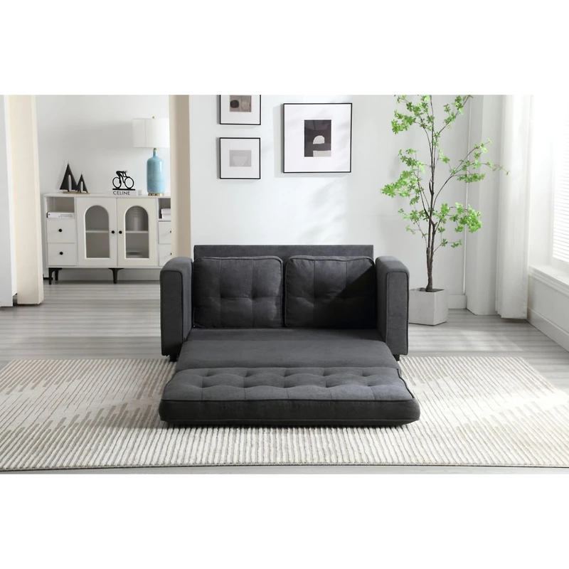 Streamdale Convertible Sofa Bed Set in Gray & Beige Linen Fabric