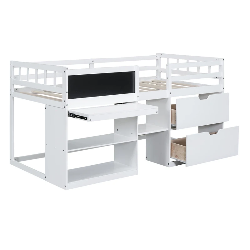 Streamdale Twin Low Loft Bed With Rolling Desk, Shelf And Drawers