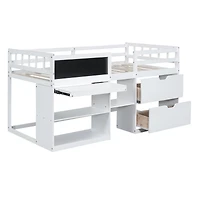 Streamdale Twin Low Loft Bed With Rolling Desk, Shelf And Drawers