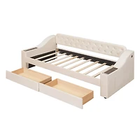 Twin Upholstered Daybed With Storage Armrests And Usb Port