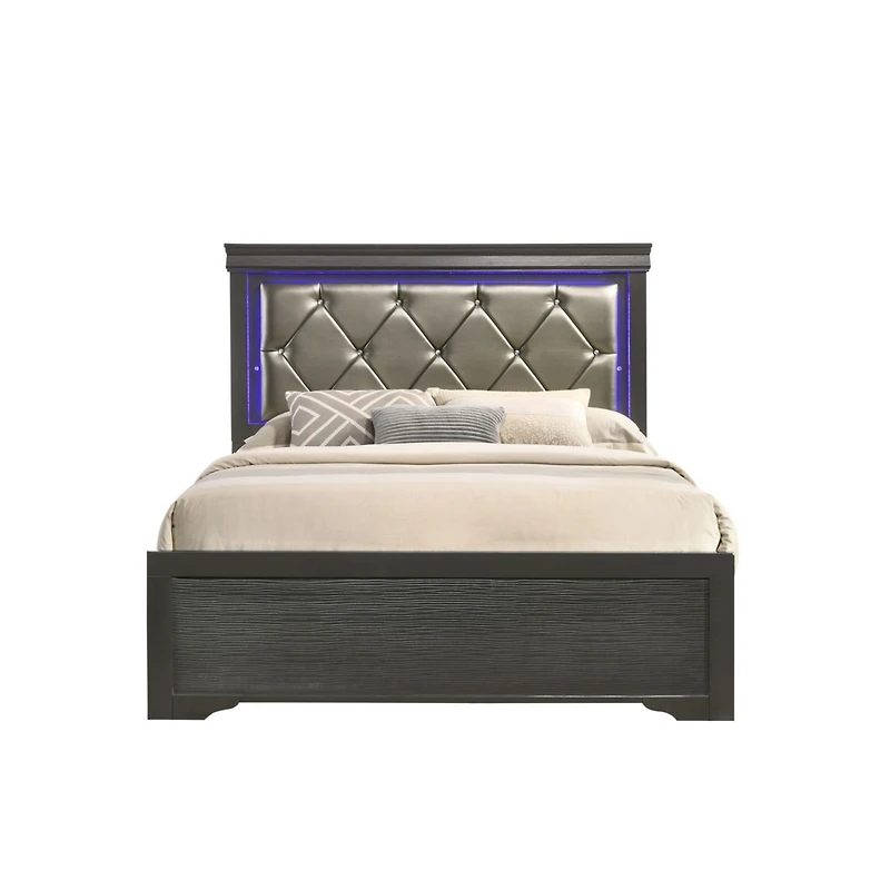 Streamdale Furniture Modern Brooklyn Full Size Led Bed Made With Wood In Gray