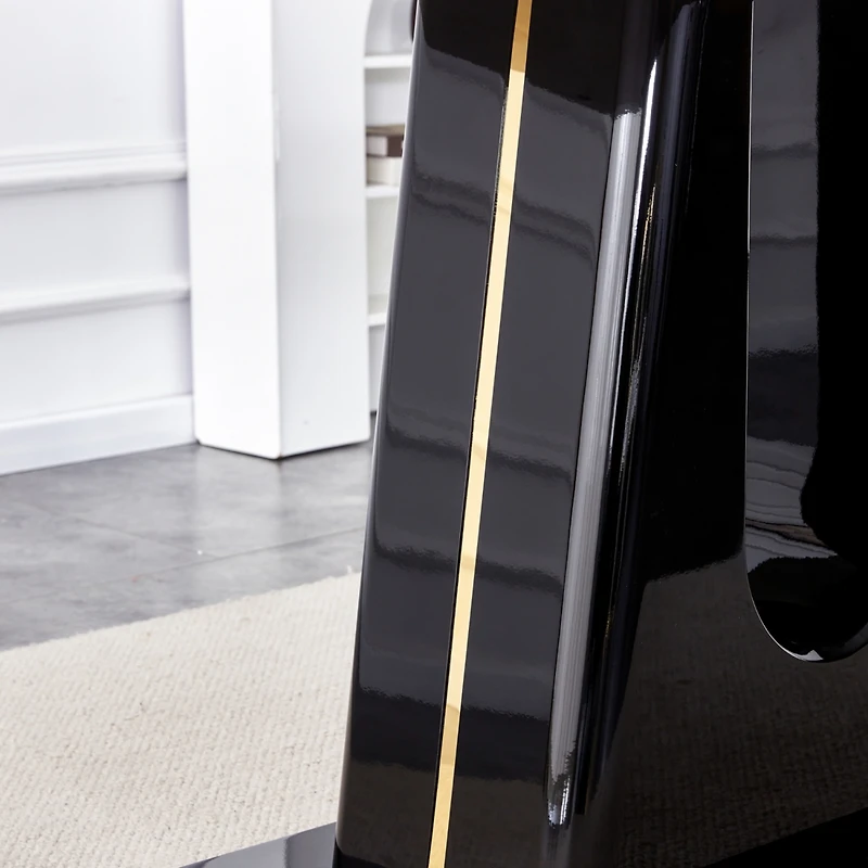 1 table and 4 chairs. Modern, simple and luxurious white imitation marble rectangular dining table and desk with 4 black Pu gold plated leg chairs 63&