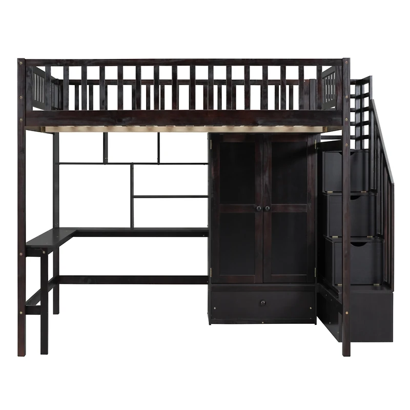 Streamdale Full Loft Bed With Bookshelf, Drawers, Desk, And Wardrobe White