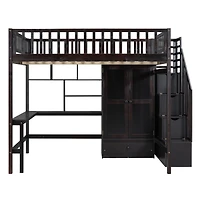 Streamdale Full Loft Bed With Bookshelf, Drawers, Desk, And Wardrobe White