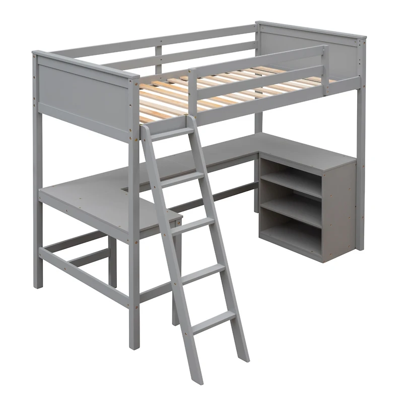 Streamdale Twin Loft Bed With Shelves And Desk, Wooden Desk