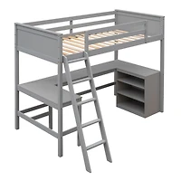 Streamdale Twin Loft Bed With Shelves And Desk, Wooden Desk
