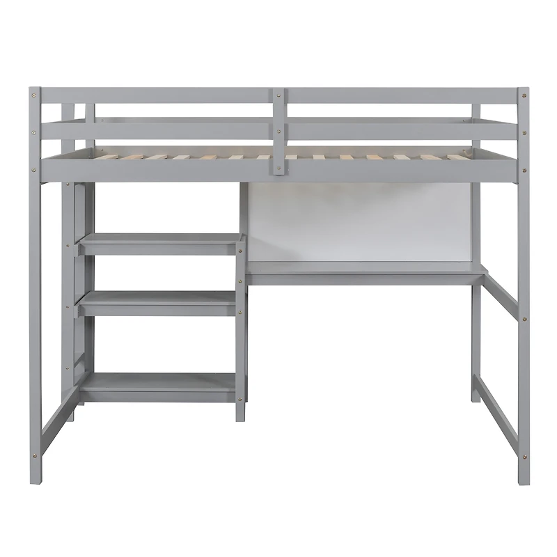 Streamdale Full Wooden Loft Bed With Shelves, Desk And Writing Board