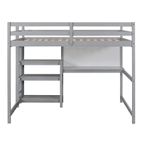 Streamdale Full Wooden Loft Bed With Shelves, Desk And Writing Board