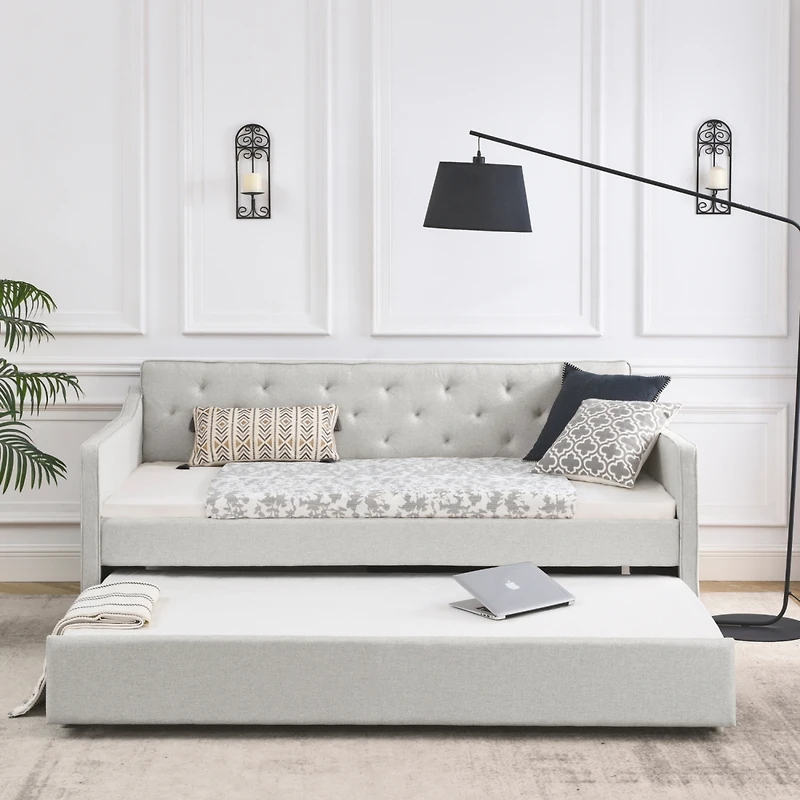 Streamdale Tufted Twin Daybed with Pullout Trundle (80.5"L)