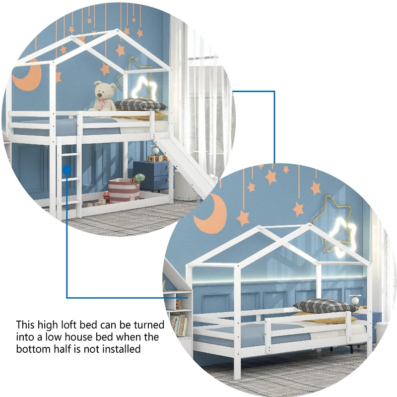 Streamdale Twin Over Twin Bunk Bed With Roof, Slide And Ladder
