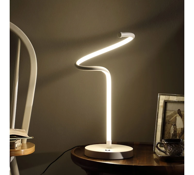 Streamdale 19-Inch Led Matte White Curvilinear S-Curve Spiral Tube Led Table Lamp
