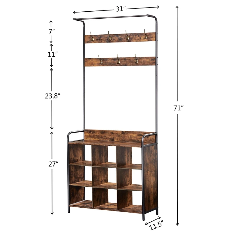 Hall Tree Coat Rack with 7 Hooks and Storage