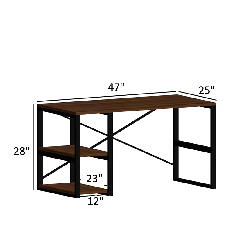 Streamdale Sage Metal Frame 47 Wooden Top 2 Shelves Writing And Computer Desk