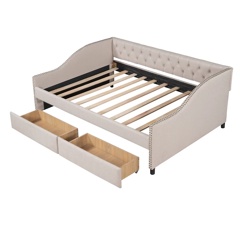 Streamdale Upholstered Daybed With Two Drawers, Wood Slat Support Full