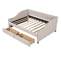 Streamdale Upholstered Daybed With Two Drawers, Wood Slat Support Full