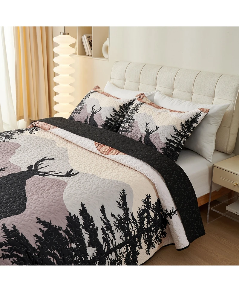 MarCielo 3 Pcs Cabin Lodge Rustic Country Quilt Bedspread Set WX203 King