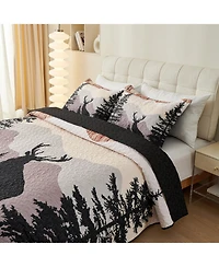 MarCielo 3 Pcs Cabin Lodge Rustic Country Quilt Bedspread Set WX203 King