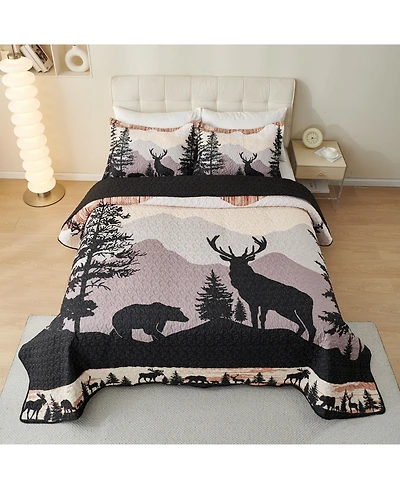 MarCielo 3 Pcs Cabin Lodge Rustic Country Quilt Bedspread Set WX203 King