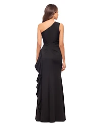 Xscape Women's Ruffled One-Shoulder Scuba Gown