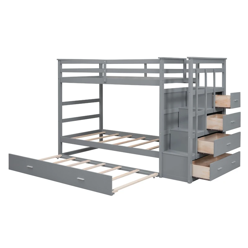 Streamdale Twin Over Bunk Bed With Trundle And Staircase, White