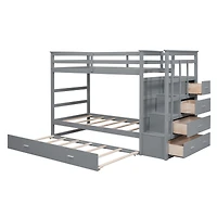 Streamdale Twin Over Bunk Bed With Trundle And Staircase, White