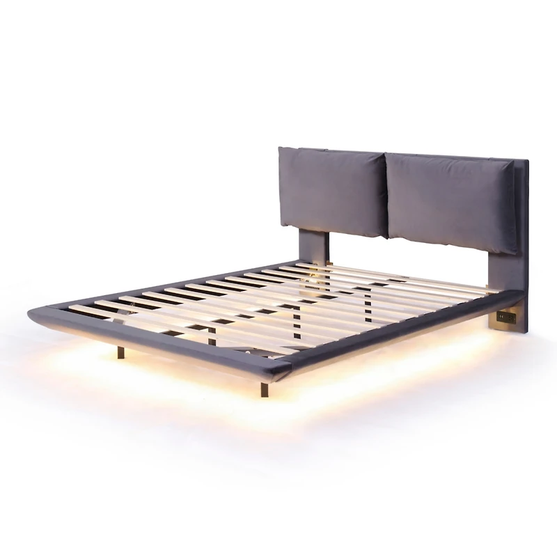 Streamdale Queen Size Platform Bed with Usb Ports and Sensor Light