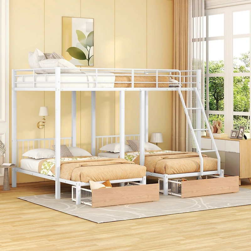 Streamdale Metal Triple Bunk Bed with Drawers and Rails