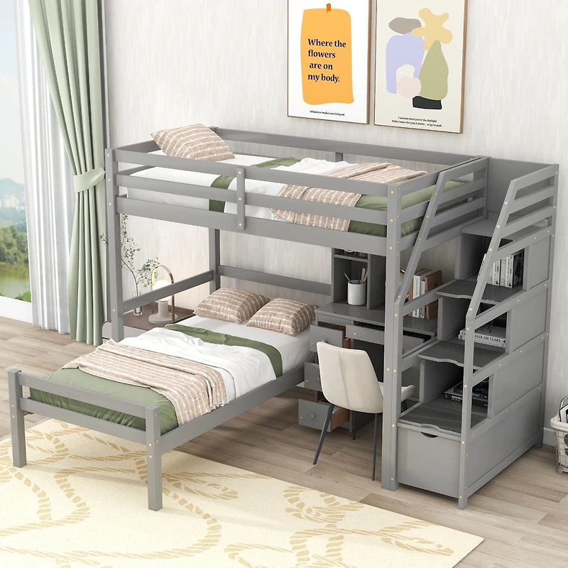 Streamdale Twin Loft Bed with Stairs, Desk, Storage