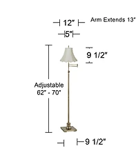 Westbury Traditional Swing Arm Floor Lamp Adjustable Height 70" Tall Antique Brass Imperial Scalloped Creme Fabric Bell Shade Decor for Living Room Re