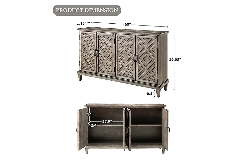 Traditional Angel 60" Wide Sideboard with Adjustable Shelves