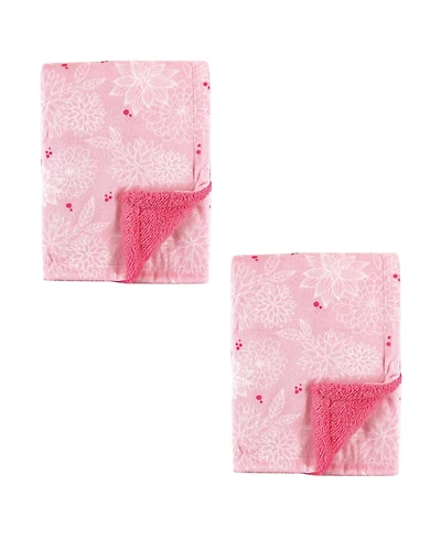 Hudson Baby Infant Girl Plush Mink and Faux Shearling Blanket, Floral 2-Piece, One Size
