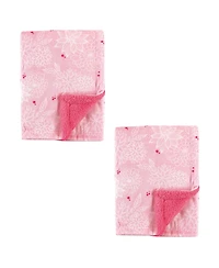 Hudson Baby Infant Girl Plush Mink and Faux Shearling Blanket, Floral 2-Piece, One Size