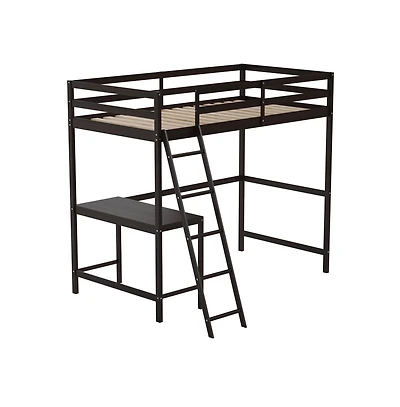 Emma+Oliver Ridley Twin Wood Loft Bed Frame With Protective Guardrails And Integrated Desk Ladder For Use Any 6-8" Thick Mattress