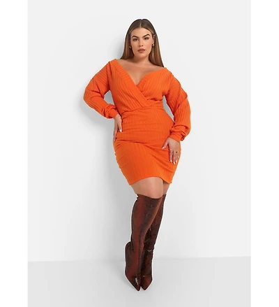 Rebdolls Women's Ribbed Drop Sleeve Mini Bodycon Dress