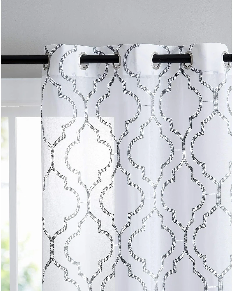 Kate Aurora 2 Piece Charlotte Clover Trellis Grommet Top Sheer Voile Window Curtain Panels