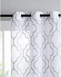 Kate Aurora 2 Piece Charlotte Clover Trellis Grommet Top Sheer Voile Window Curtain Panels