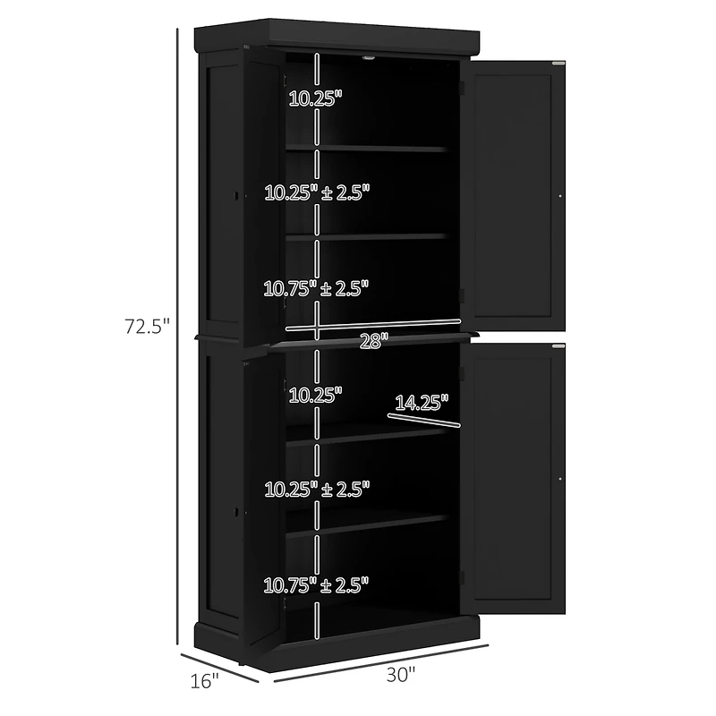 Homcom 72" Kitchen Pantry Storage Cabinet with 4 Doors,