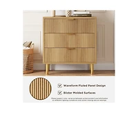 Idealhouse Wood color 3 Drawer Dresser for Bedroom, Wood Dresser with Metal Legs, 30” Tall Dresser Organizer, Modern Chest of Drawers, Large Dr