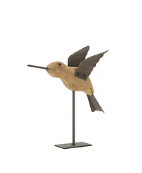 Slickblue Set of 2 Natural Fir Wood Goose Figurines with Rustic Metal Accents