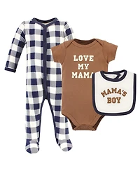 Hudson Baby Boys Cotton Essentials Set Sleep 'n Play Jumpsuit, Bodysuit, and Bandana Bib