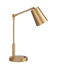 Sully Mid Century Modern Industrial Desk Table Lamp with Usb and Ac Power Outlet 23.5" High Antique Brass for Living Room Bedroom House Bedside N