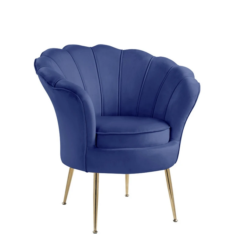 Simplie Fun Angelina Blue Velvet Scalloped Back Barrel Accent Chair With Metal Legs