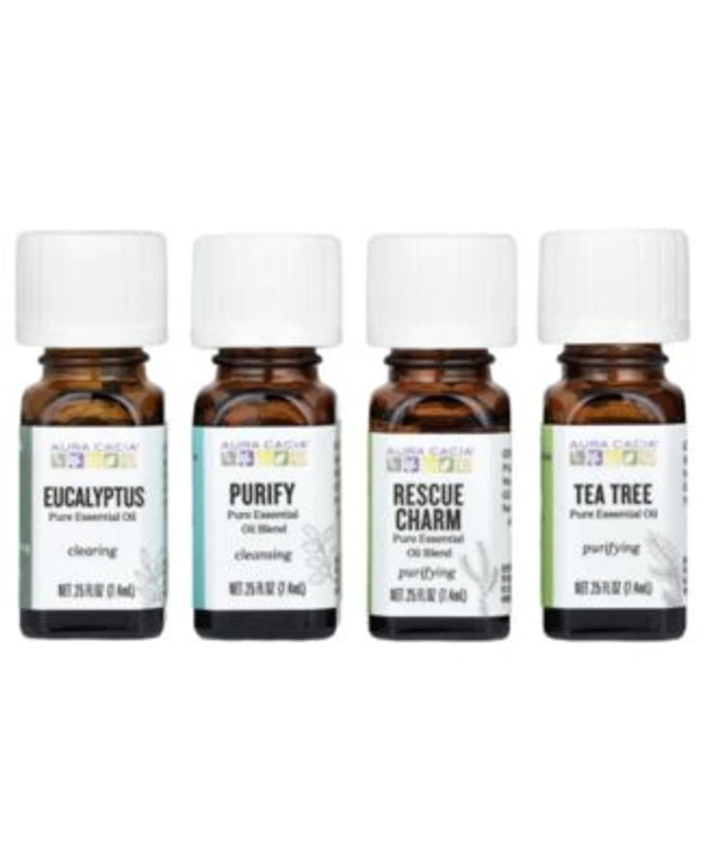 Aura Cacia Purify Kit Clearing Pure Essential Oils 4 Bottles 0.25 Fl Oz 7.4 Ml Each