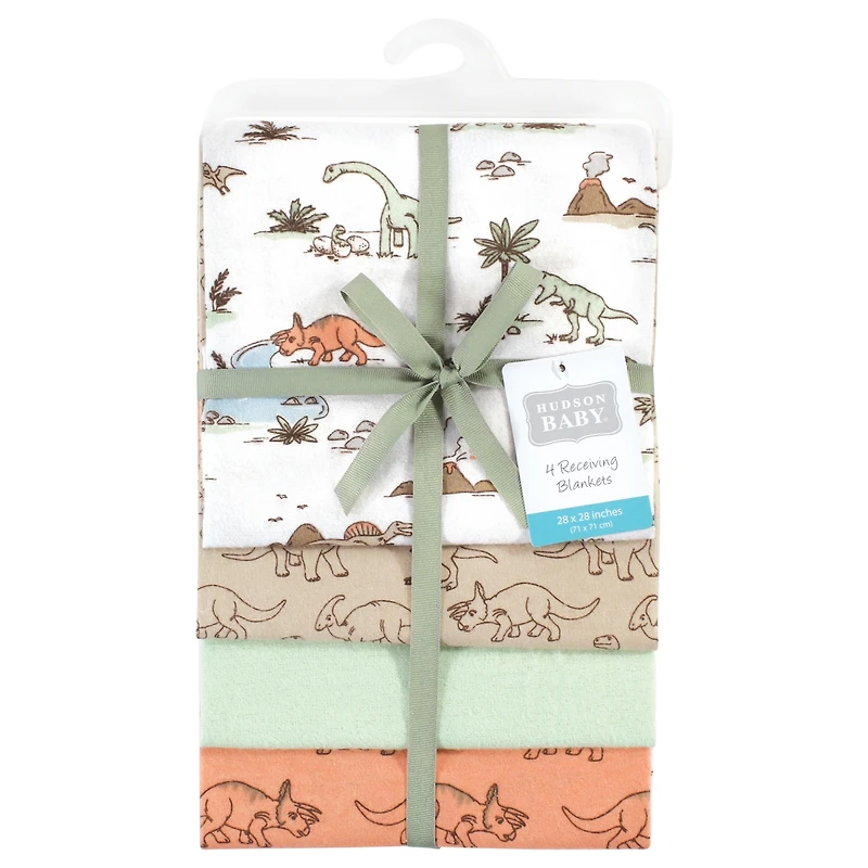 Hudson Baby Unisex Four-Pack Flannel Infant Receiving Blanket Cotton/Poly Blend