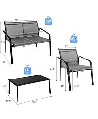 Gymax 4PCS Patio Conversation Futniture Set w/ Fabric and Anti-Rust Steel Frame Grey