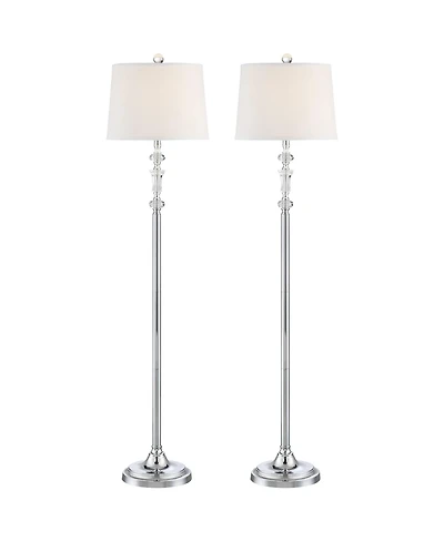 360 Lighting Montrose Glam Standing Floor Lamps 61" Tall Set of 2 Polished Steel Silver Crystal Glass White Fabric Drum Shade Decor for Living Room Re