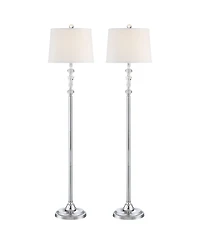 360 Lighting Montrose Glam Standing Floor Lamps 61" Tall Set of 2 Polished Steel Silver Crystal Glass White Fabric Drum Shade Decor for Living Room Re