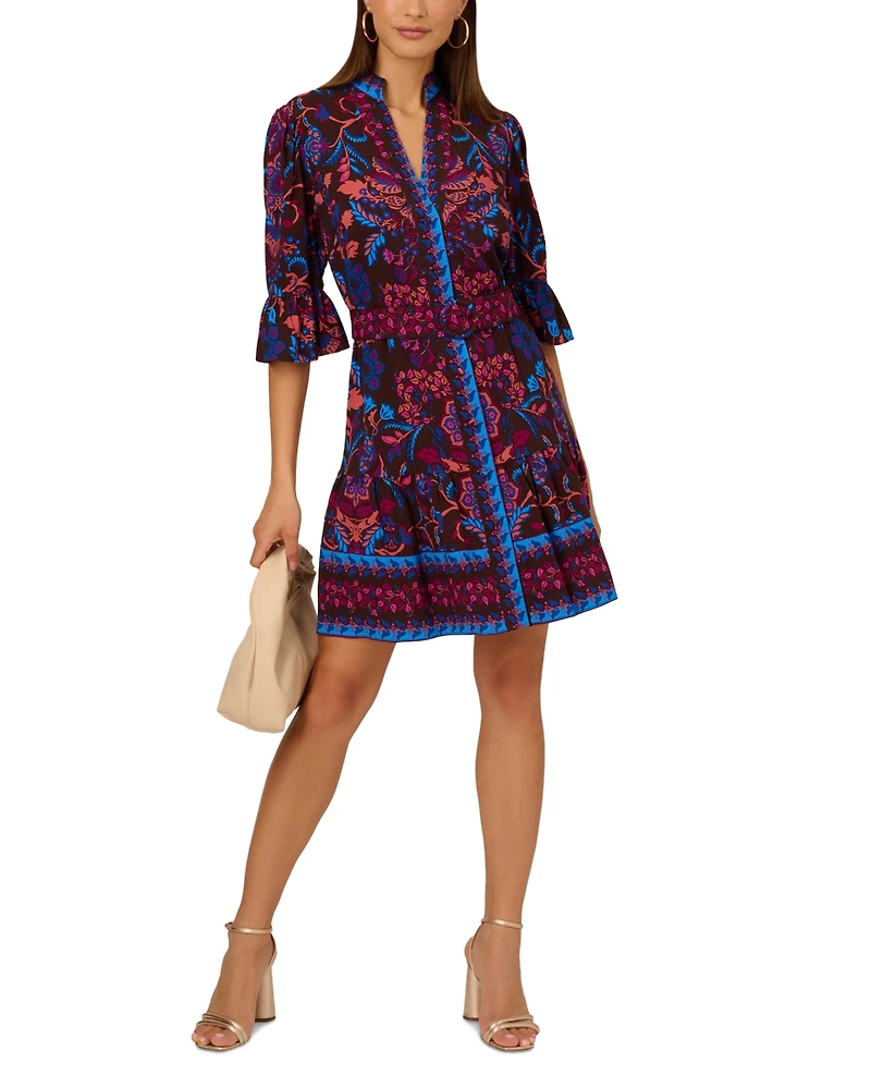 Adrianna by Papell Women's 3/4-Sleeve Belted Fit & Flare Dress