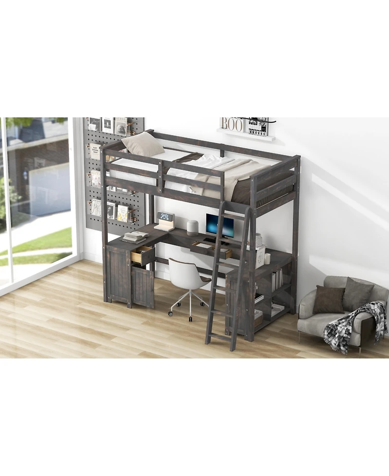 Streamdale Twin Loft Bed with Desk, Drawers & Shelves