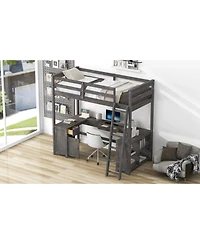 Streamdale Twin Loft Bed with Desk, Drawers & Shelves